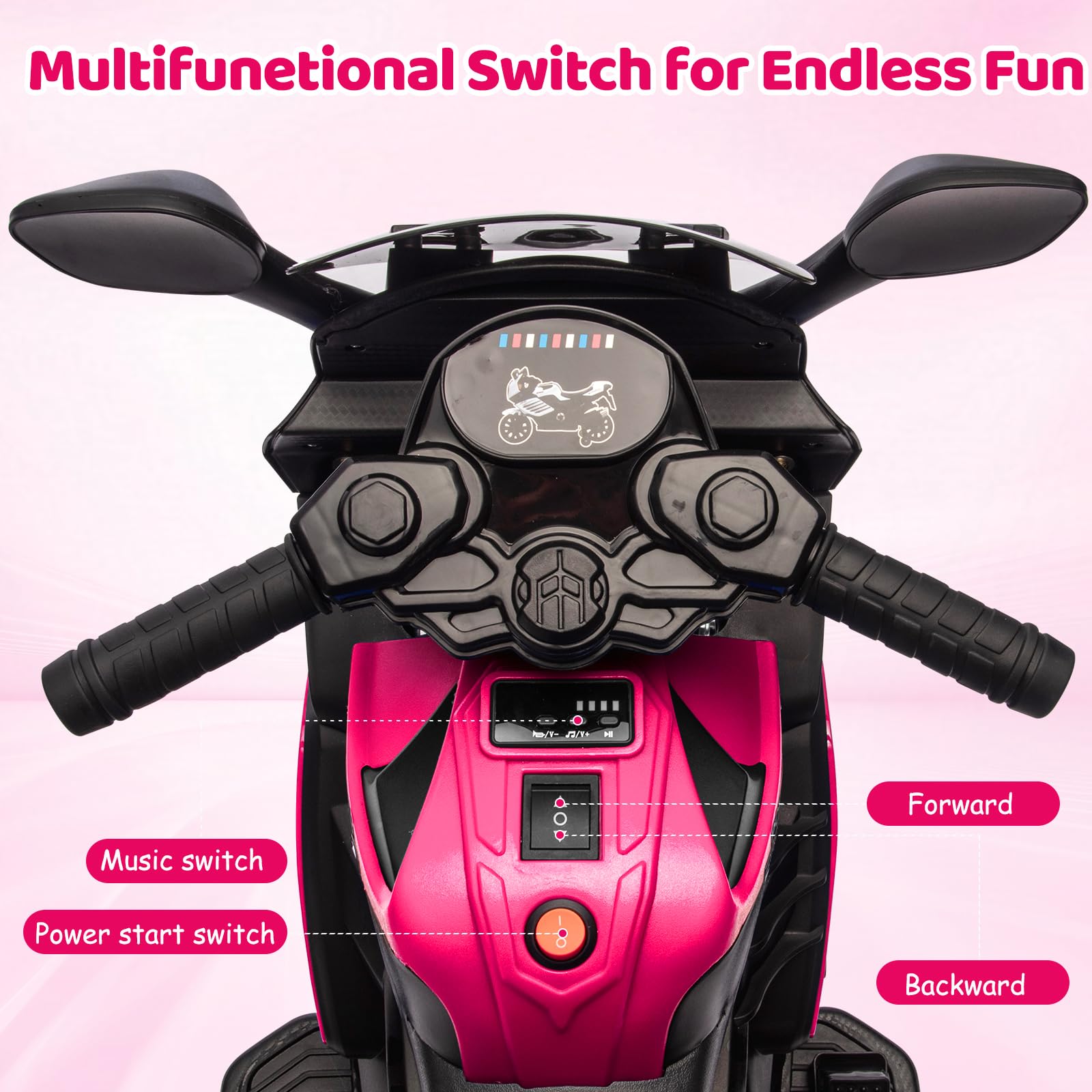 Garvee Kids 6V Ride On Motorcycle with Training Wheels for Toddlers, Rose Red, 30.31" L x 14.96" W x 19.69" H