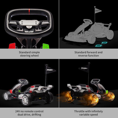 Garvee Ride - G Series: 24V 7Ah Battery Two 200W Motors, 7.5MPH Fast Drifting Circling Car, Stretchable Length Electric Ride Toy,Max Load 135lbs, Racing Toy for Kids 6+ Years,White