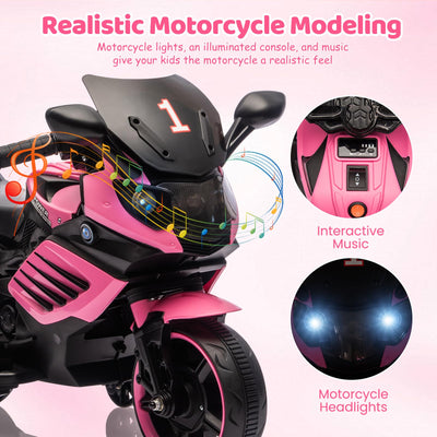 Garvee Kids 6V Ride On Motorcycle Pink With Training Wheels For Toddlers 3-6 Years, Stable Electric Toy Bike