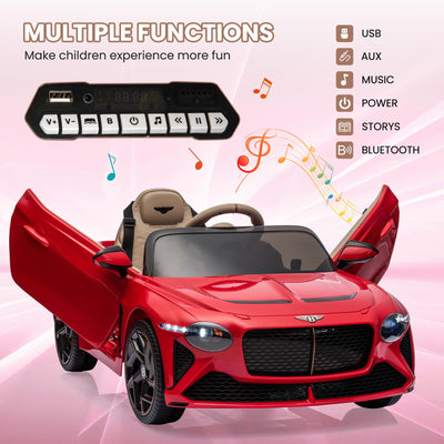 Garvee Kids Ride On Car, Licensed Bentley Bacalar 12V Electric Vehicles w/Parent Remote Control, Scissor Door, Suspension, 3 Speeds, LED Lights, Horn, Battery Powered Ride on Toy for Boys Girls - Red