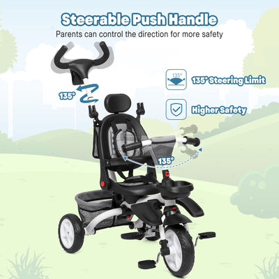 Garvee 7-in-1 Baby Tricycle, Folding Toddler Trike, Adjustable Push Handle, Rotatable Seat, Safety Harness, All-Terrain Wheels, For 1-5 Year Olds (Gray)