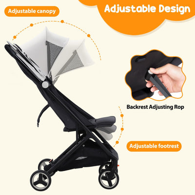 Garvee Lightweight Compact Stroller, One Hand Fold, Airplane Friendly, Reclining Seat, Canopy, Smooth Suspension, Travel Ready, Pink, Ideal for Travel - Beige