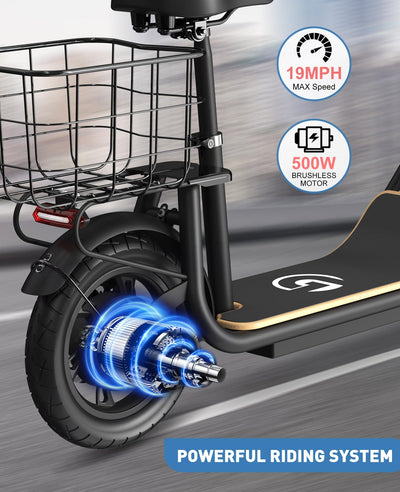 Garvee Electric Scooter with Seat, 36V Battery, 12" Tire, 450W Electric Scooter with Seat, Shock Absorbing Seat, Foldable Electric Scooters for Adults, Electric Scooter for Commuting with Basket