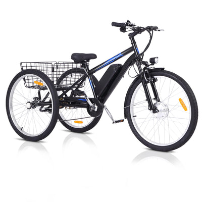 Garvee Adult 3-Wheel Electric Bike, 7-Speed Electric Trike with Basket - Black Orange / 26 inch Wheel