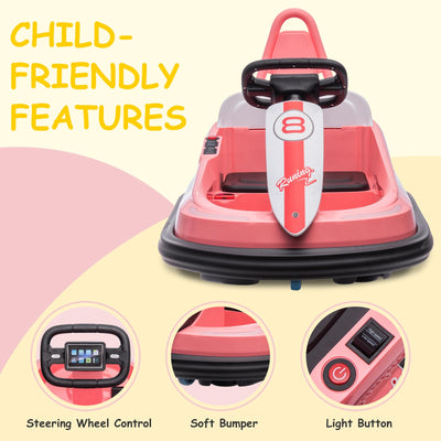 Garvee Ride - B Series: 6V Electric Ride On Toys for Kids 1.5-6 Years Old, Steering Wheel, 360 Degree Spin, 2-Speeds, Lights, Music & Horn, Safety Belts, Best for Birthday - Pink