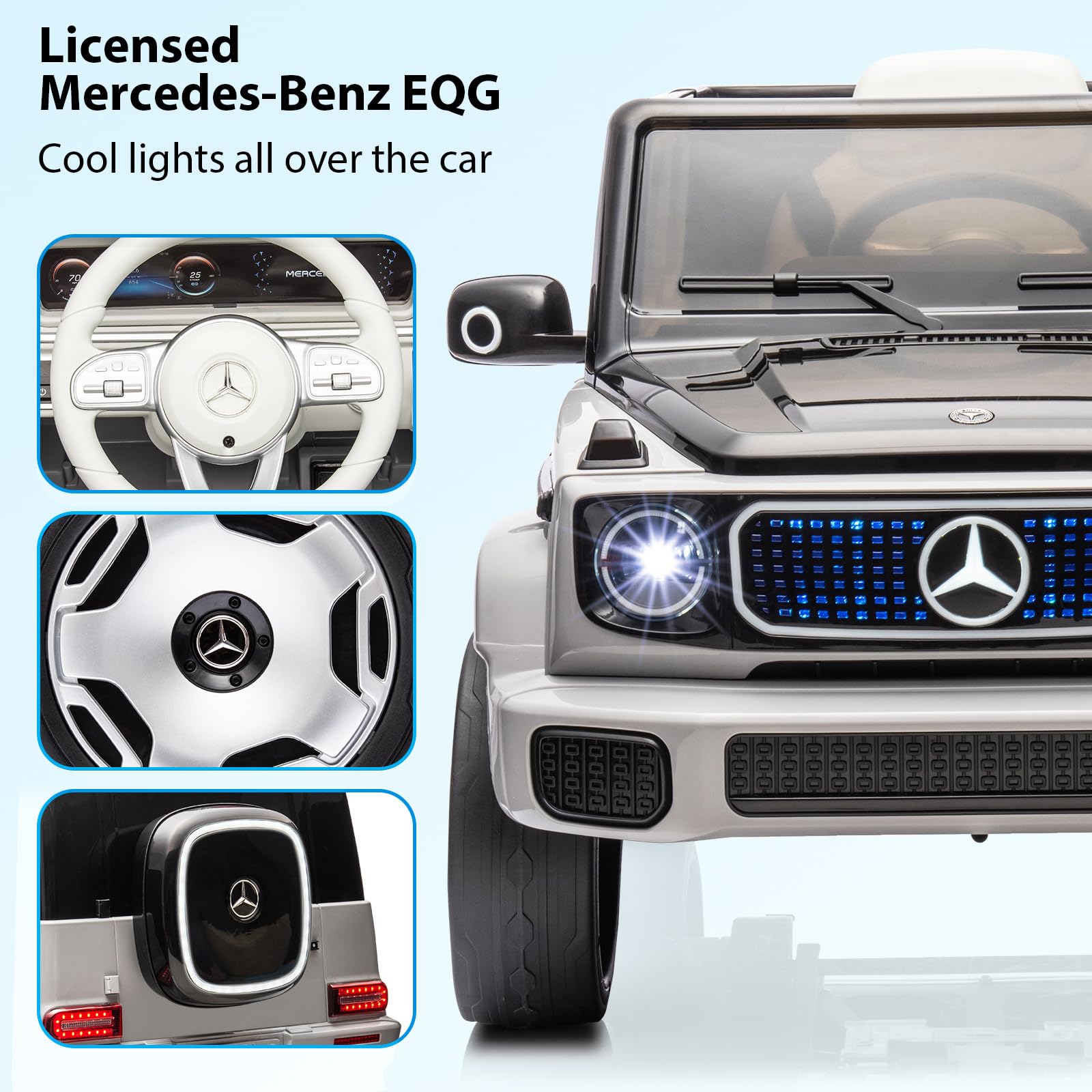 Garvee 12V Licensed Mercedes-Benz EQG Kids Ride On, LED, Music - Grey