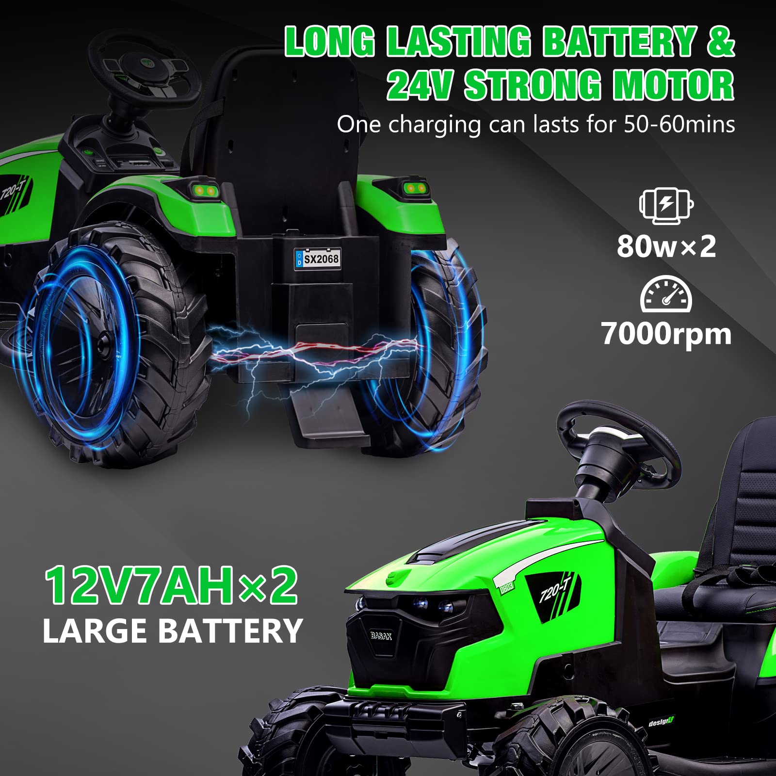 Garvee 3-in-1 Ride-On Tractor For Kid Age 3+,max 66 lbs, 24V Electric, Excavator & Bulldozer, Remote Control, LED, Music, USB/Bluetooth