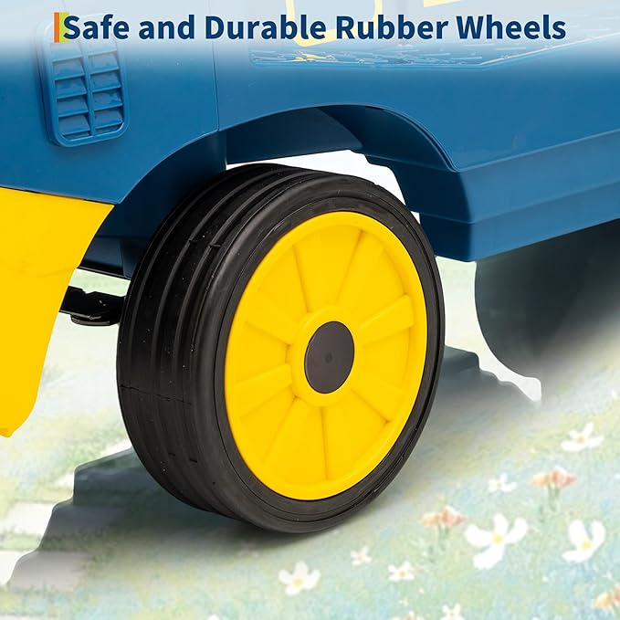 Garvee 12V Kids Ride On Train Trackless 2-Seater Dual Motor Rubber Wheels Light Music Blue Outdoor Fun