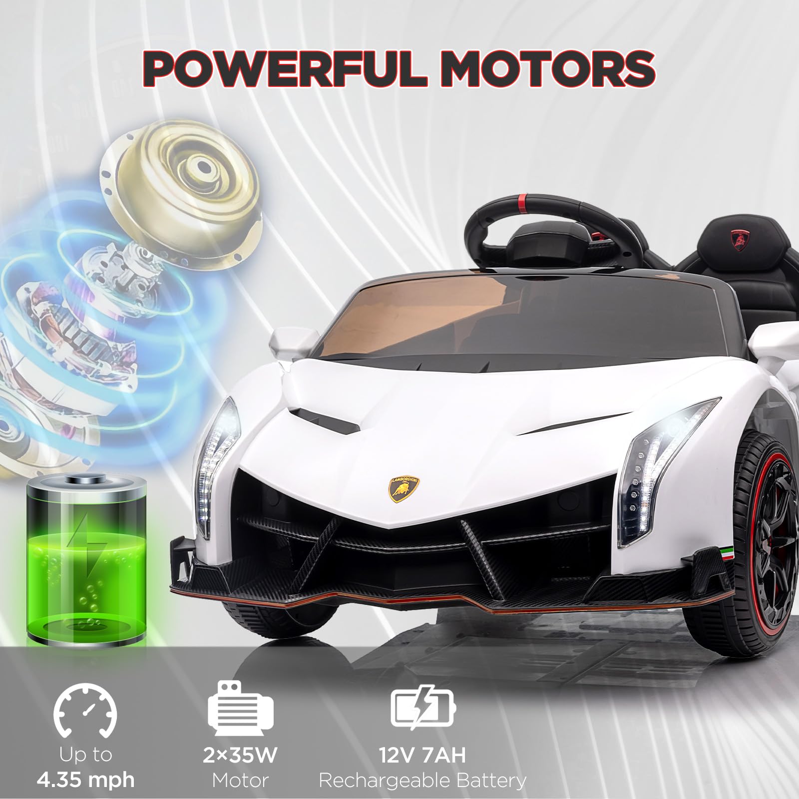 Garvee 12V Kids Ride On Car, Licensed Lamborghini Venono Electric Car w/Parent Remote Control, Scissor Door, 3 Speeds, LED Headlights, Rocking & Music, Battery Powered Ride on Toy for Boys Girls- White