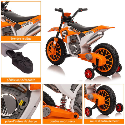 Garvee 12V Kids Ride On Motorcycle, 7AH Battery Powered Electric Motorcycle 2 Speed Off Road Motocross with 35W Strong Motor, Training Wheels, Spring Suspension - Orange