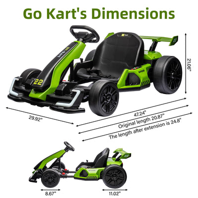 Garvee Ride - G Series: 24V Electric Go Kart, with 300W Strong Motor, Drift/Sport Mode, Big Battery, Eva Tire,Length Adjustment for Outdoor Racing Toy-Green