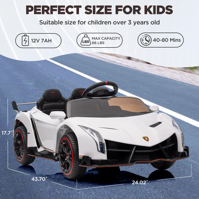 Garvee 12V Kids Ride On Car, Licensed Lamborghini Venono Electric Car w/Parent Remote Control, Scissor Door, 3 Speeds, LED Headlights, Rocking & Music, Battery Powered Ride on Toy for Boys Girls- White