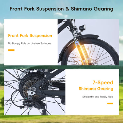 Garvee Beach E-Bike, 500W Brushless Motor, 26" Mountain Bike, 48V/13Ah Removable Battery, Max Speed 32 MPH, 7 Gears, Dual-Disc Brakes, Suitable for Adults