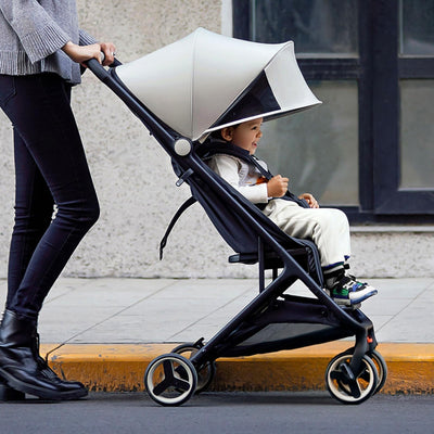 Garvee Lightweight Compact Stroller, One Hand Fold, Airplane Friendly, Reclining Seat, Canopy, Smooth Suspension, Travel Ready, Pink, Ideal for Travel - Beige