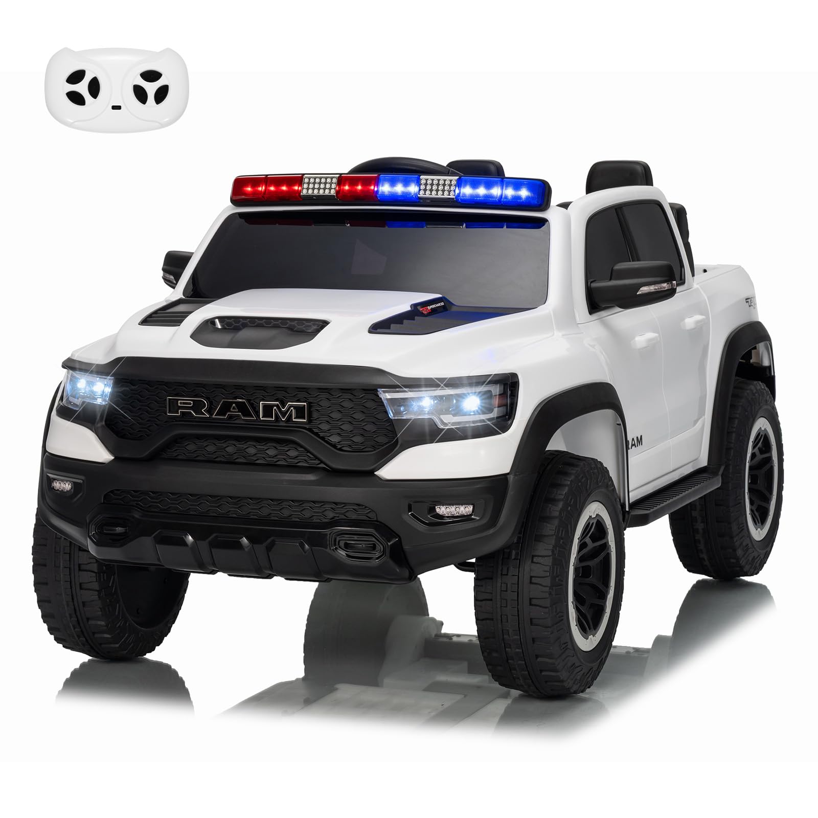 Garvee 12V Ride On Car for Kids Licensed RAM Remote Control Toddler Truck Electric Pickup Truck with Parental Control Truck Bed Storage LED Lights Music