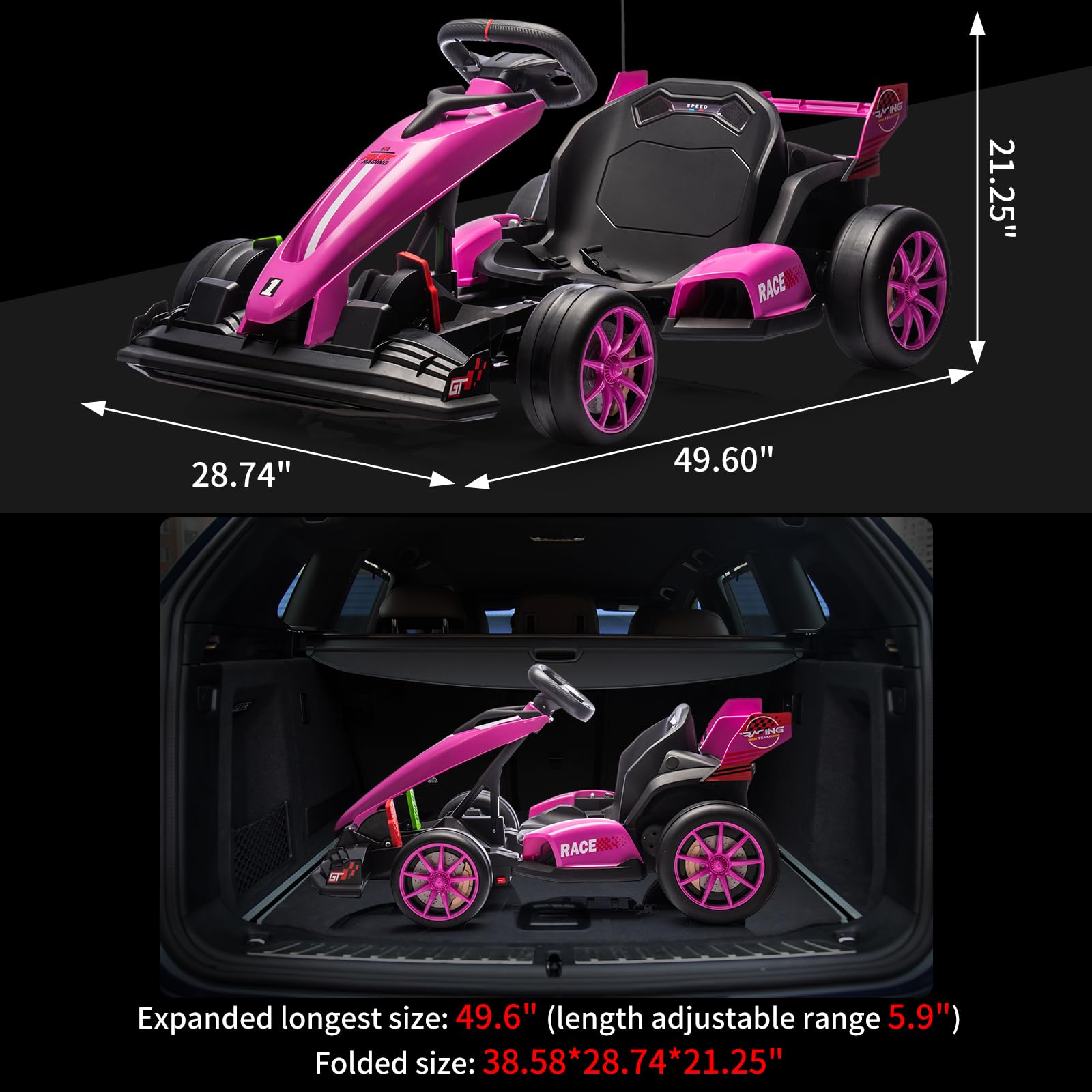 Garvee Ride - G Series: 24V Electric Drift Kart for Kids, Ride Car with Adjustable Seat & 7.5MPH Speed, EVA Silent Wheels, Parent-Safety Certified Ride-On Toy - Pink