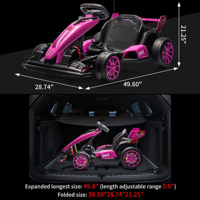 Garvee Ride - G Series: 24V Electric Drift Kart for Kids, Ride Car with Adjustable Seat & 7.5MPH Speed, EVA Silent Wheels, Parent-Safety Certified Ride-On Toy - Pink