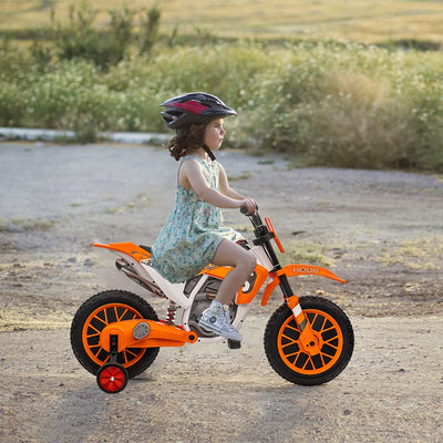 Garvee 12V Kids Ride On Motorcycle, 7AH Battery Powered Electric Motorcycle 2 Speed Off Road Motocross with 35W Strong Motor, Training Wheels, Spring Suspension - Orange