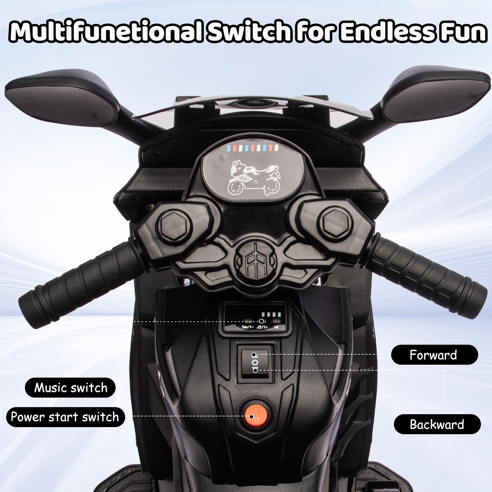 Garvee Kids 6V Ride On Motorcycle With Training Wheels For Toddlers, Black, 30.31" L x 14.96" W x 19.69" H