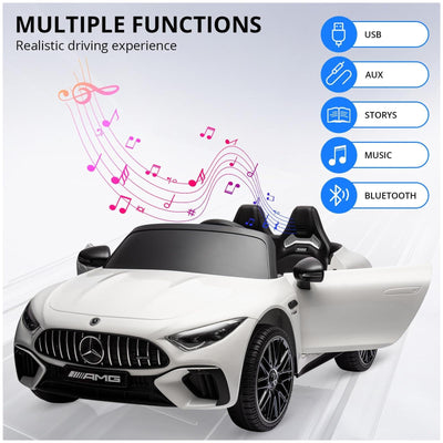 Garvee 12V Mercedes-Benz SL63 Ride-On Car: Remote Control, 2x35W Motors, 3-8 MPH, LED Lights, MP3, USB, Bluetooth, for Ages 3-7 - White