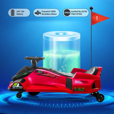 Garvee Ride - G Series: 24V Drift Go-Kart for Kids: Quality Metal, 7.5mph, LED, Music, for 8-12 Years Old - Red