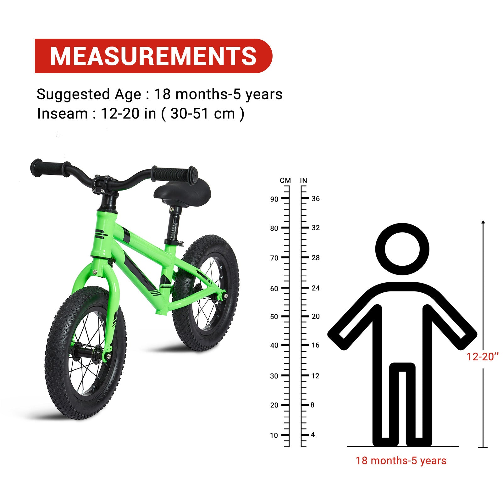 Garvee Lightweight Balance Bike for Toddlers 2-6 Years - No Pedal Design, Adjustable Handlebar & Seat, Aluminum Frame, EVA Tires (Green)