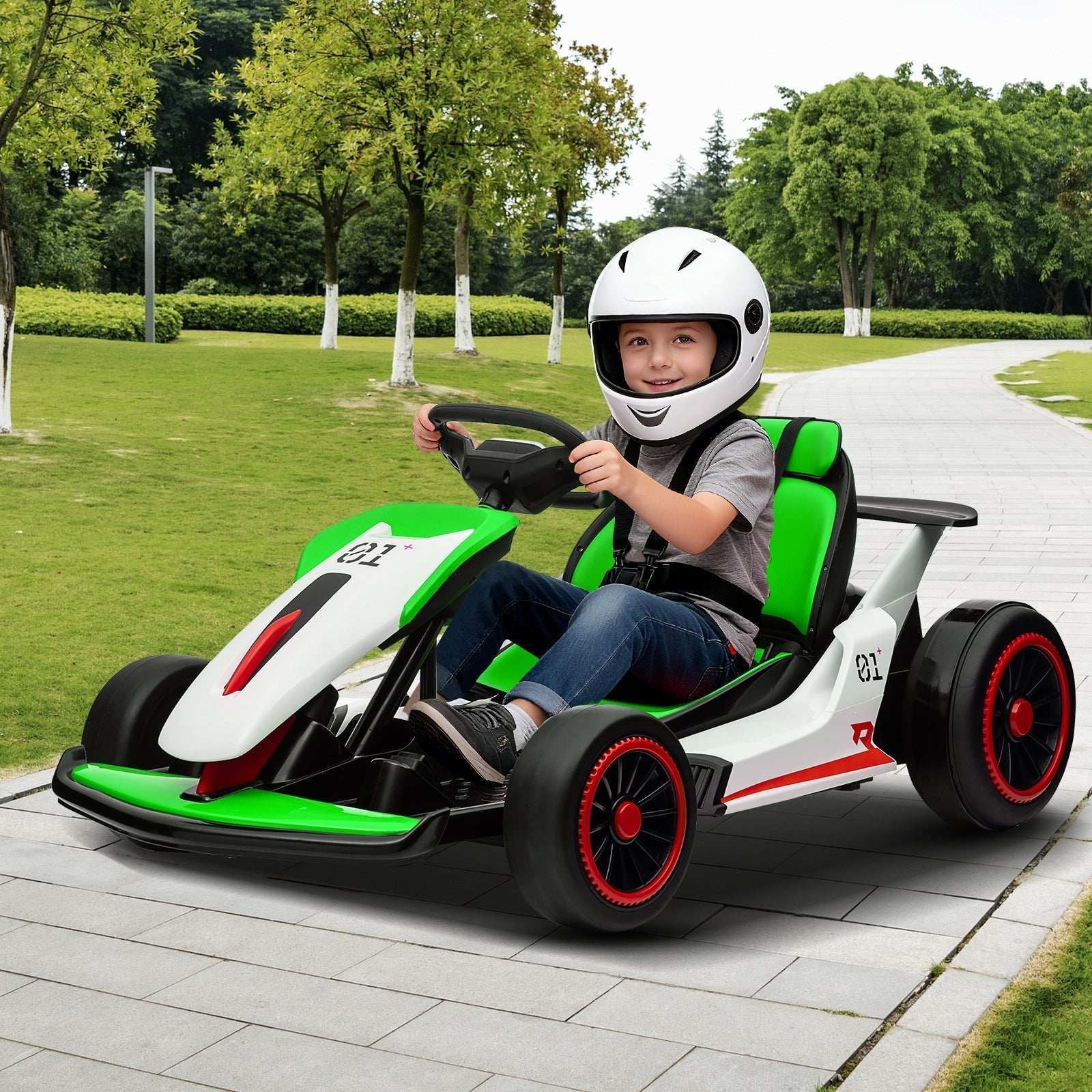 Garvee Ride - G Series: 6+,24V Drift Kart with 2X200W Strong Motor, 7AH Big Battery, Electric Pedals, Electric Go Kart Outdoor Race Toy - Green & White