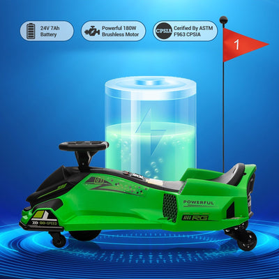 Garvee Ride - G Series: 24V Kids Ride-On Drift Car: Electric Drifting Go-Kart, for Ages 8-12 - Green