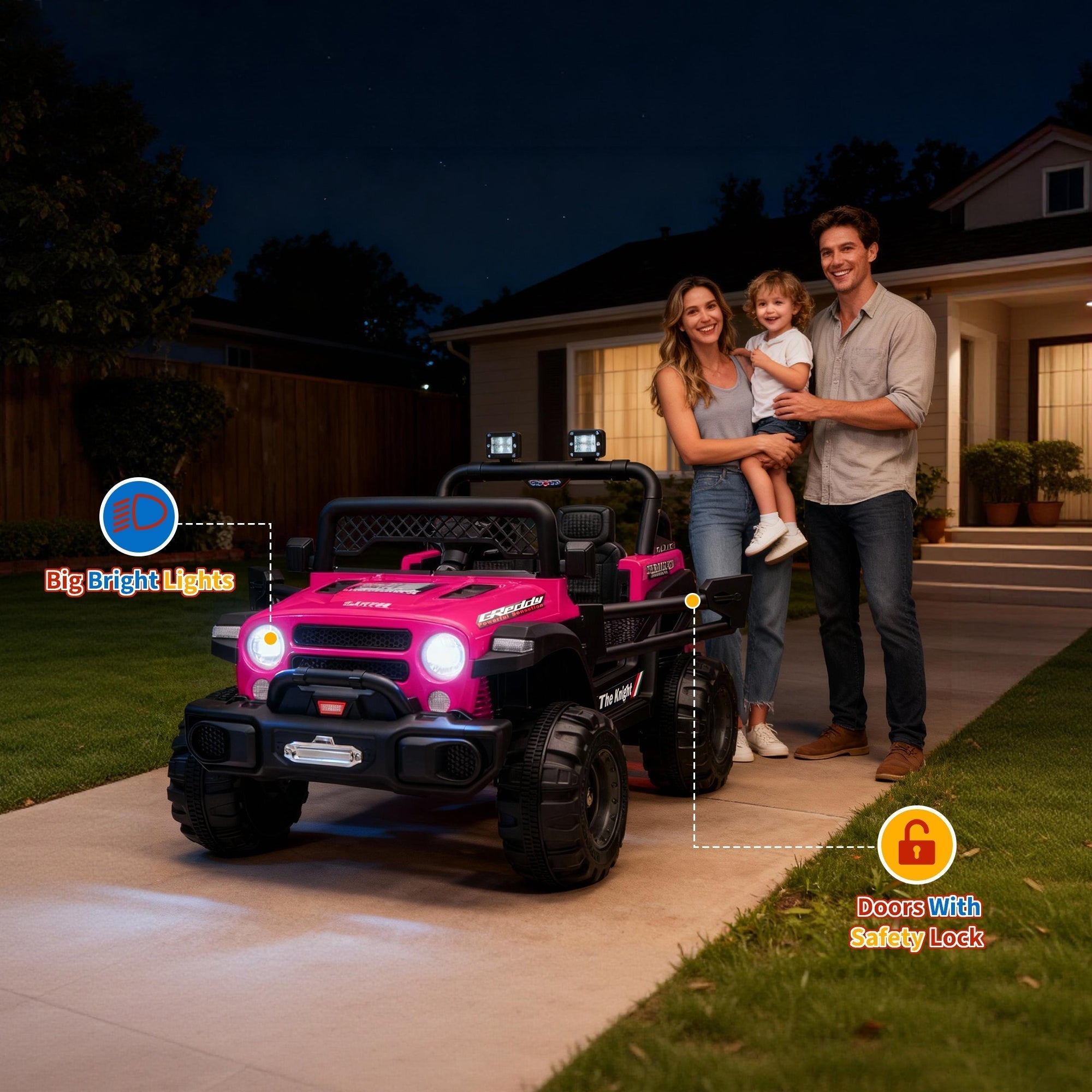 Garvee 12V Kids Electric Ride-On Truck – Dual 550W Motors, 3 Speeds, Remote Control, Spring Suspension, LED Lights, Music Player, Safety Belt – Battery Powered Car for Kids Ages 3-8, Rose