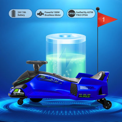 Garvee Ride - G Series: 24V Drift Go-Kart for Kids: Quality Metal, 7.5mph, LED, Music, for 8-12 Years Old - Blue