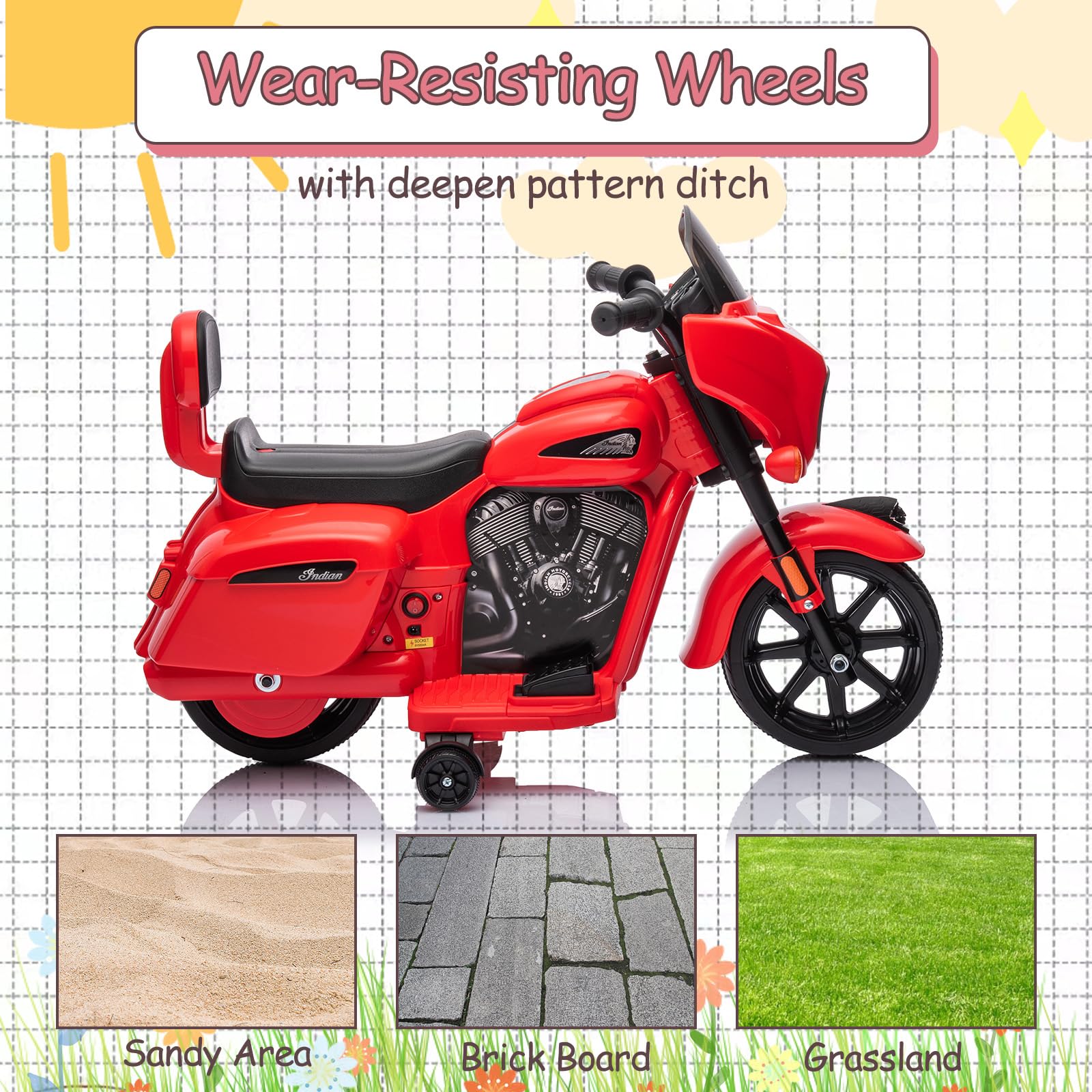 Garvee Ride - B Series: 6V Ride-On Motorcycle for Kids, Electric Dirt Bike with USB, Music, Headlight - Red