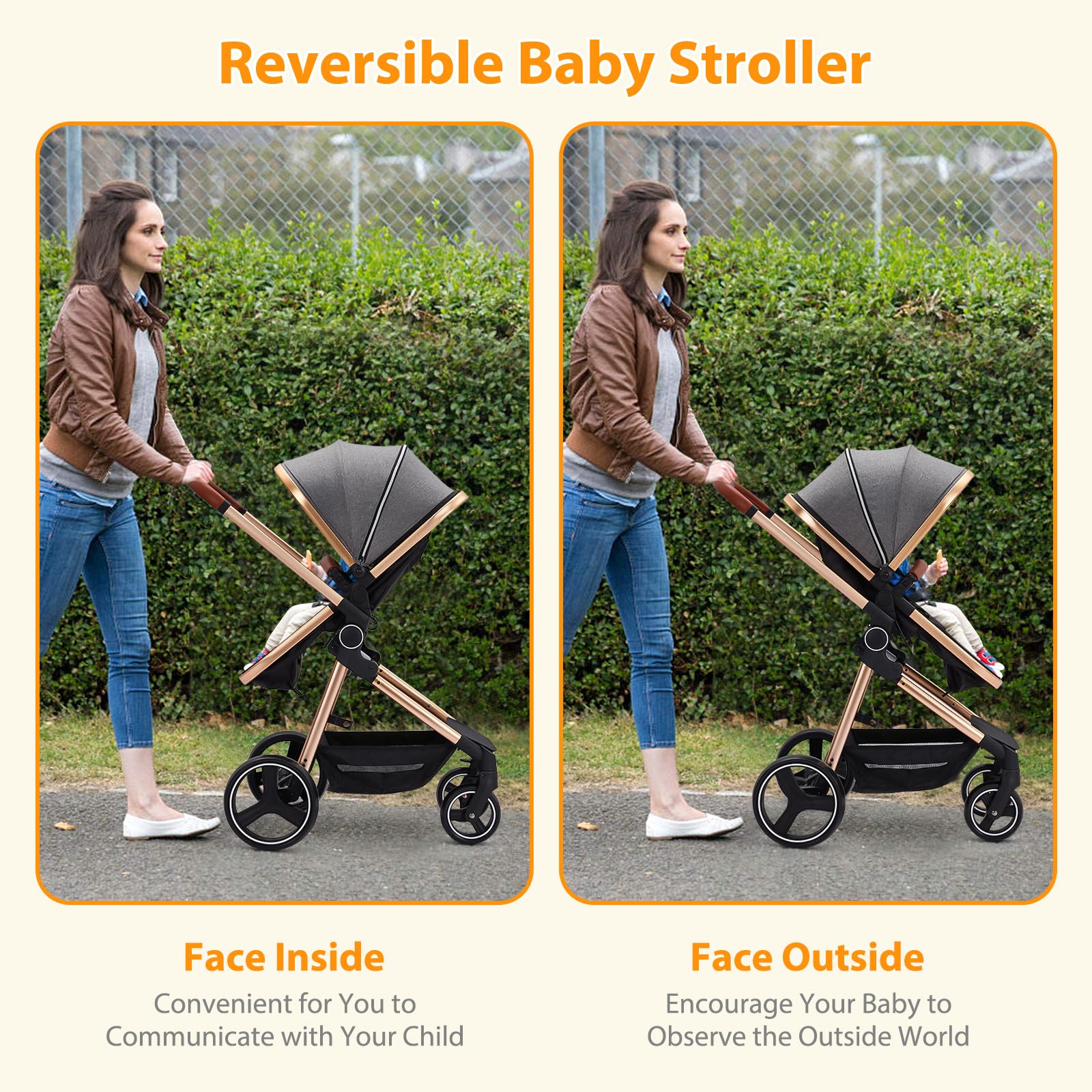 Garvee Baby Stroller for Toddler.Foldable Aluminum Alloy Pushchair with Adjustable Backrest.Bassinet Stroller Adjustable Direction & High Landscape Infant Stroller Gray