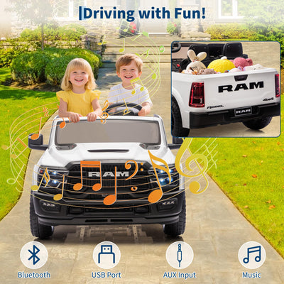 Garvee 24V Ride On Toys Licensed RAM 2500 2 Seater Kids Electric Truck Car With Remote Control White