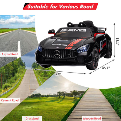 Garvee 12V Licensed Benz AMG Ride-On Car: Remote Control, Sound System, LED Headlights, One-Button Assemble Wheels, for Ages 3-8 - Black