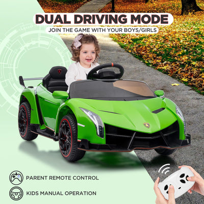 Garvee 12V Kids Ride On Car, Licensed Lamborghini Venono Electric Car w/Parent Remote Control, Scissor Door, 3 Speeds, LED Headlights, Rocking & Music, Battery Powered Ride on Toy for Boys Girls- Green