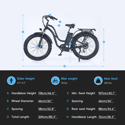Garvee Beach Electric Cycle, 750W Brushless Motor, 26" Mountain Bike for Adults, 48V/16Ah Removable Battery, Max Speed 32 Miles/Hour, Use Larger Size Display,7 Gears e-Bike,4 Modes