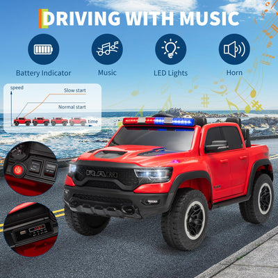 Garvee 12V Electric Ride On Truck for Kids Licensed RAM Pickup Truck Dual Motor Remote Control LED Lights Music Storage