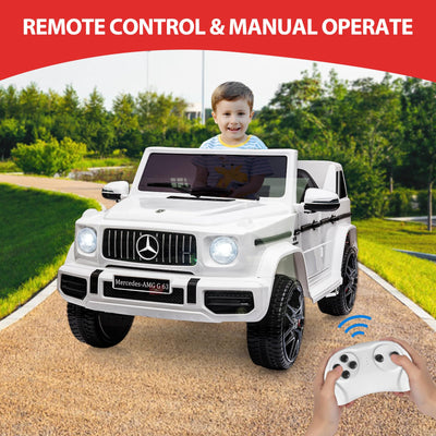 Garvee 12V Kids Ride on Car, Licensed Mercedes Benz G63 Electric Car w/Remote Control, Music, Spring Suspension, LED Light, Bluetooth, Horn, AUX, Safety Lock Battery Powered Electric Vehicle - White