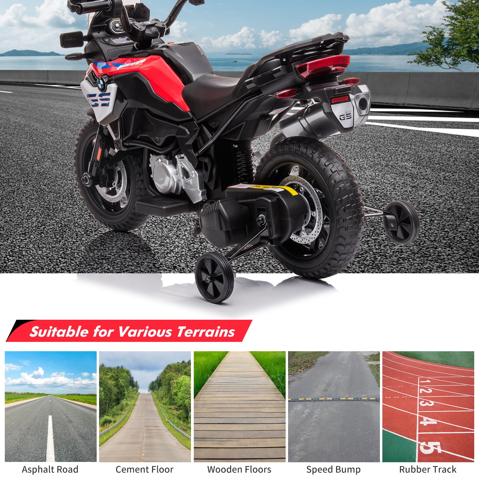 Garvee Ride - P Series: 12V 7AH Kids Motorcycle + High/Low Speed + EVA Tire + LED Headlights + Spring Suspension + Music + Training Wheels + Boys and Girls