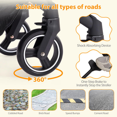 Garvee Baby Stroller for Toddler.Foldable Aluminum Alloy Pushchair with Adjustable Backrest.Bassinet Stroller Adjustable Direction & High Landscape Infant Stroller Gray