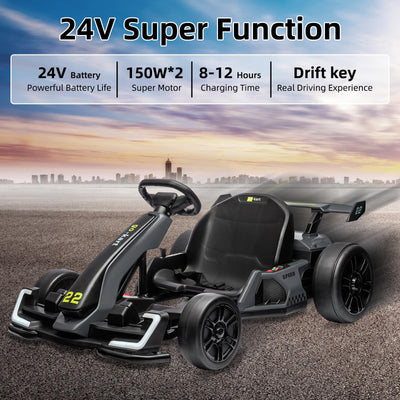 Garvee Ride - G Series: 24V Electric Go Kart, with 300W Strong Motor, Drift/Sport Mode, Big Battery, Eva Tire,Length Adjustment for Outdoor Racing Toy-Grey