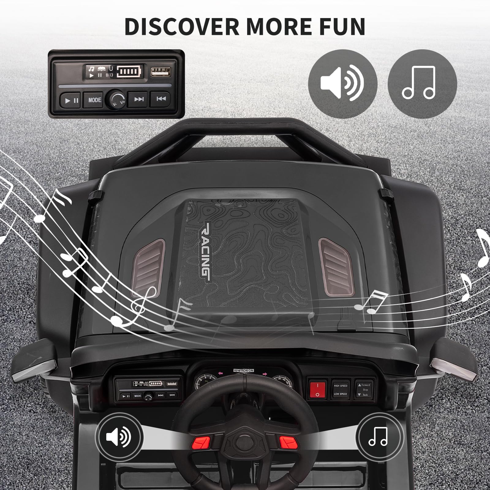 Garvee 12V Kids Ride On Truck Car with Parent Remote Control, 3 Speeds, Emergency Braking, LED Lights, Music & Horn, Black