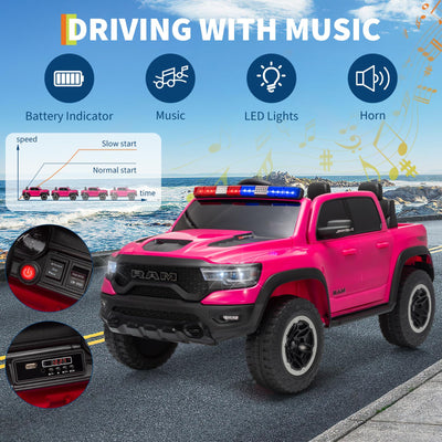 Garvee 12V Electric Ride On Truck for Kids Licensed RAM Pickup Truck Dual Motor Remote Control LED Lights Music Storage