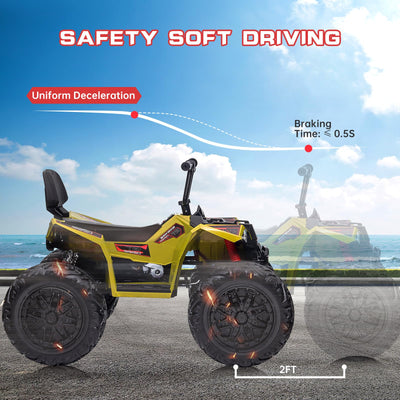 Garvee Kids ATV Car, Garvee 24V Ride on Toy 4WD Quad Electric Vehicle, 4x80W Powerful Engine, w/7AHx2 Large Battery, Accelerator Handle, Full Metal Suspensions, EVA Tires, LED Light, Bluetooth & Music, Green