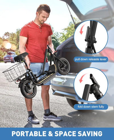 Garvee Electric Scooter with Seat, 36V Battery, 12" Tire, 450W Electric Scooter with Seat, Shock Absorbing Seat, Foldable Electric Scooters for Adults, Electric Scooter for Commuting with Basket