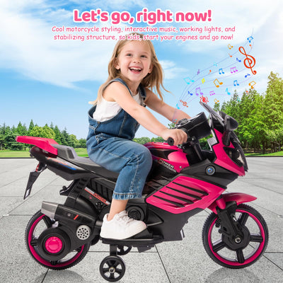 Garvee Kids 6V Ride On Motorcycle with Training Wheels for Toddlers, Rose Red, 30.31" L x 14.96" W x 19.69" H