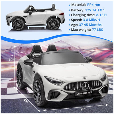 Garvee 12V Mercedes-Benz SL63 Ride-On Car: Remote Control, 2x35W Motors, 3-8 MPH, LED Lights, MP3, USB, Bluetooth, for Ages 3-7 - White