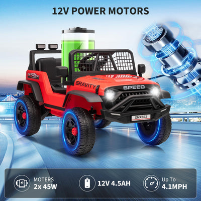Garvee 12V Kids Ride On Truck Car with Parent Remote Control, 3 Speeds, Emergency Braking, LED Lights, Music & Horn, Red for Outdoor Adventures
