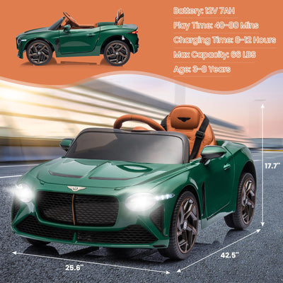 Garvee 12V Licensed Bentley Bacalar Ride-On: Remote Control, Scissor Doors, Suspension, LED Lights, 3 Speeds, for Boys & Girls - Green