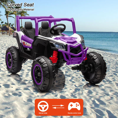 Garvee 2 Seater Ride on Car for Kids, 24V Powered Electric Off-Road UTV Ride Toy, 4WD Electric Vehicle with Remote Control, LED Lights, Bluetooth, 3 Speeds, Horn, 2 Spring Suspension